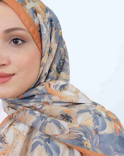 Soft Şal D058 Hardal, çiçekli desenli, 75 × 185 cm şal – görsel 4