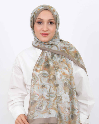 Soft Şal D058 Vizon, çiçekli desenli, 75 × 185 cm şal – görsel 2