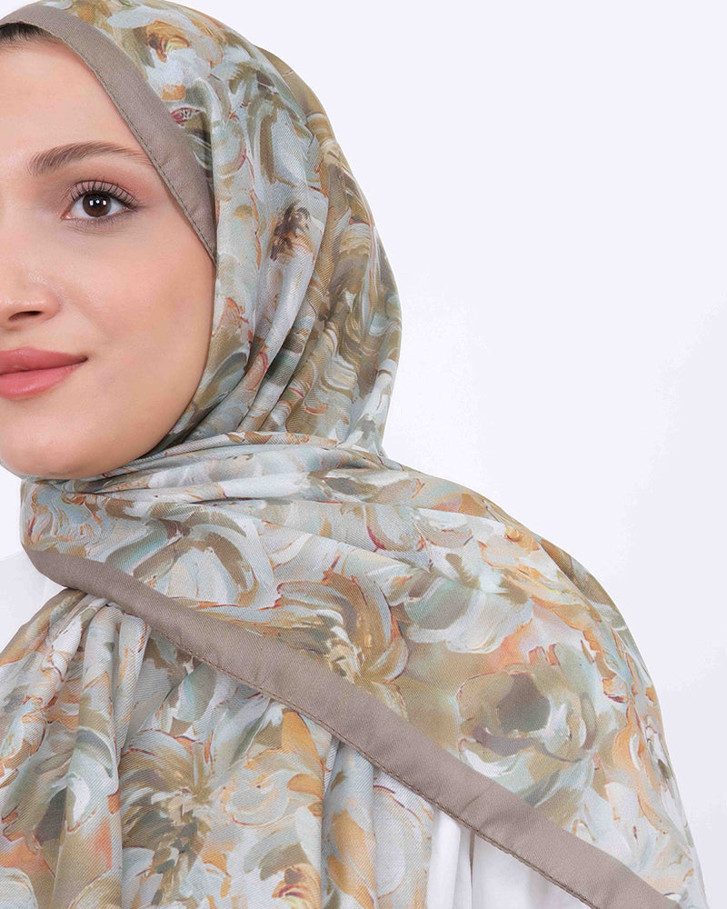 Soft Şal D058 Vizon, çiçekli desenli, 75 × 185 cm şal – görsel 4