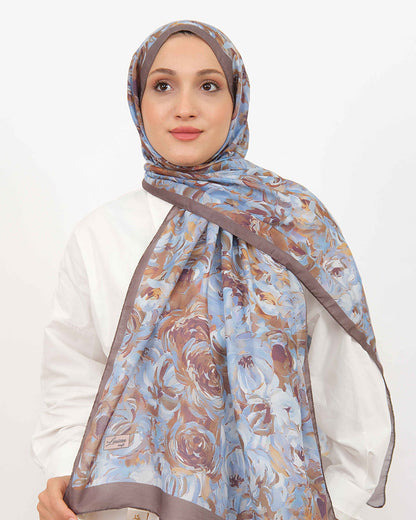 Soft Şal D058 Sütlü Kahve, çiçekli desenli, 75 × 185 cm şal – görsel 2
