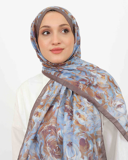 Soft Şal D058 Sütlü Kahve, çiçekli desenli, 75 × 185 cm şal – görsel 1