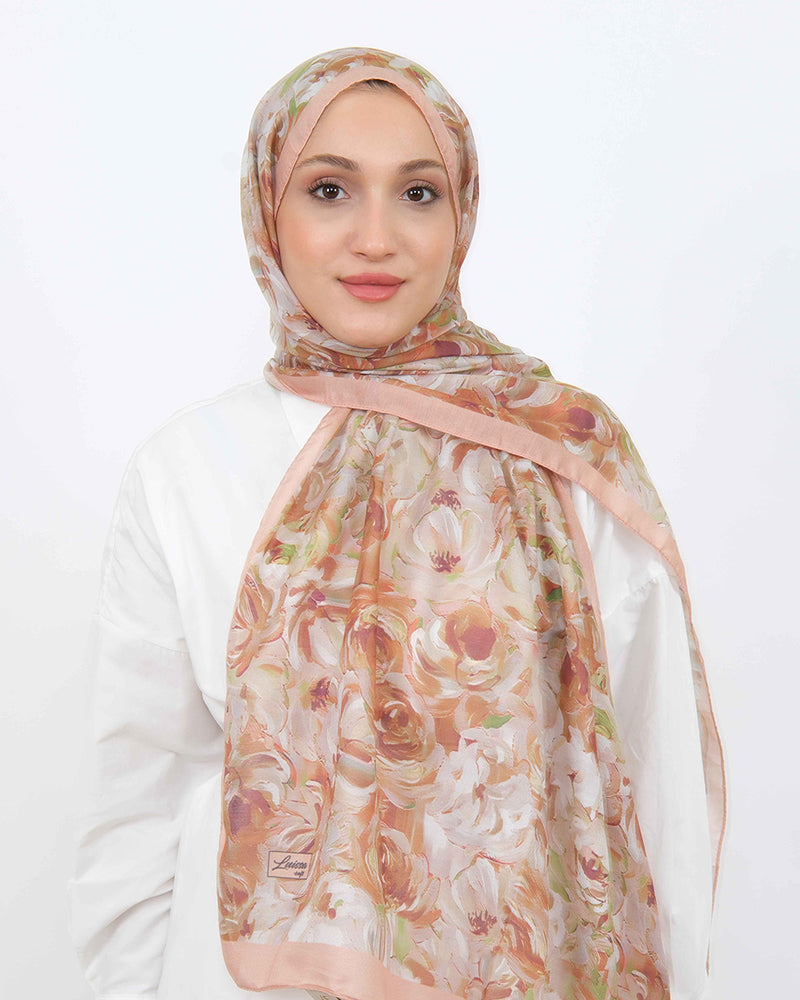 Soft Şal D058 Gül Kurusu, çiçekli desenli, 75 × 185 cm şal – görsel 2
