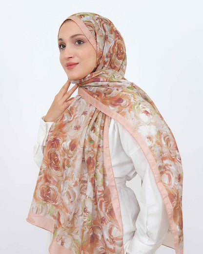 Soft Şal D058 Gül Kurusu, çiçekli desenli, 75 × 185 cm şal – görsel 1