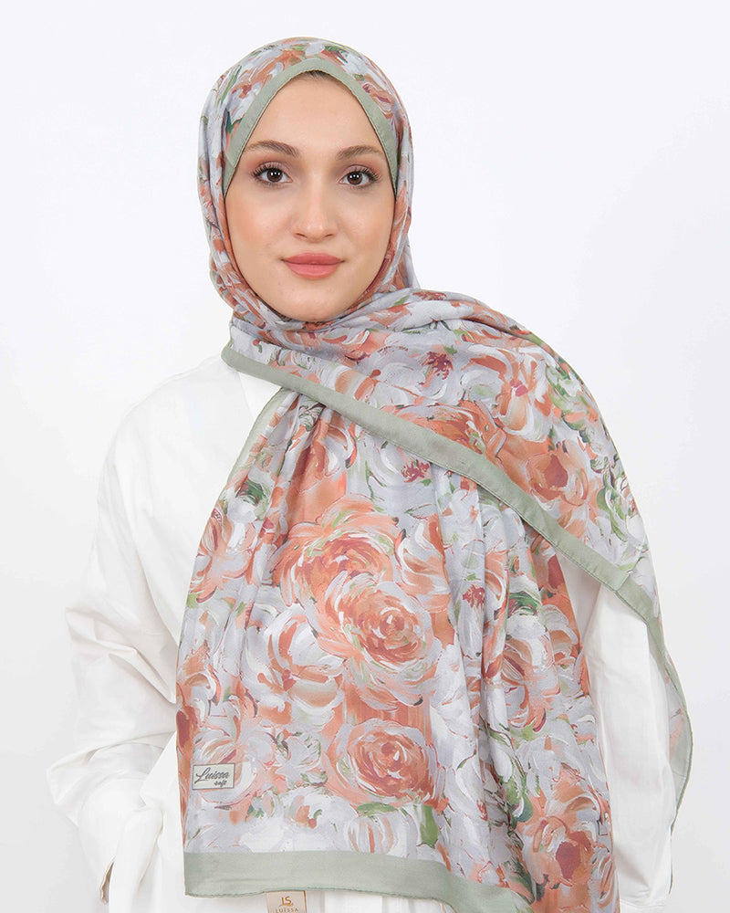 Soft Şal D058 Kırık Yeşil, çiçekli desenli, 75 × 185 cm şal – görsel 1