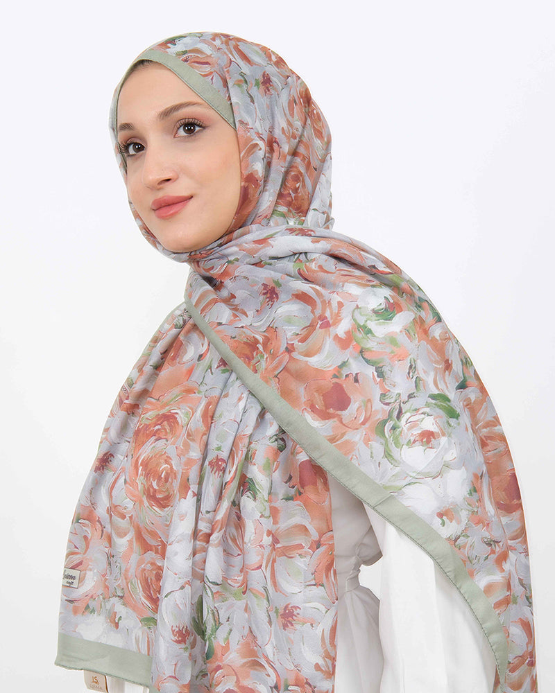 Soft Şal D058 Kırık Yeşil, çiçekli desenli, 75 × 185 cm şal – görsel 2