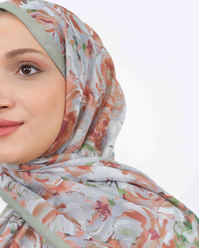 Soft Şal D058 Kırık Yeşil, çiçekli desenli, 75 × 185 cm şal – görsel 4