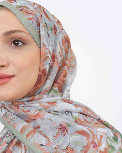 Soft Şal D058 Kırık Yeşil, çiçekli desenli, 75 × 185 cm şal – görsel 4