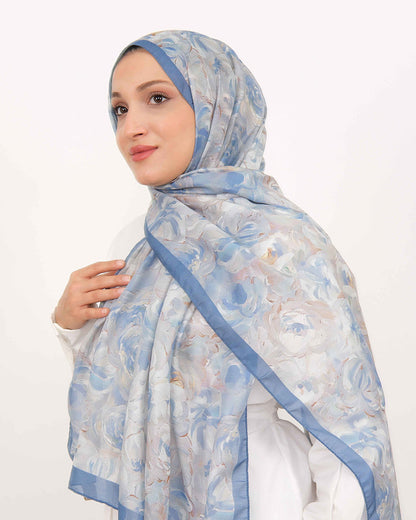 Soft Şal D058 İndigo Mavi, çiçekli desenli, 75 × 185 cm şal – görsel 3