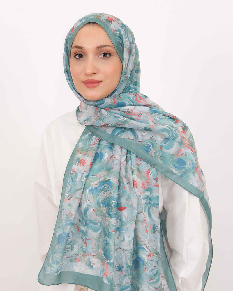 Soft Şal D058 Mint Yeşili, çiçekli desenli, 75 × 185 cm şal – görsel 2