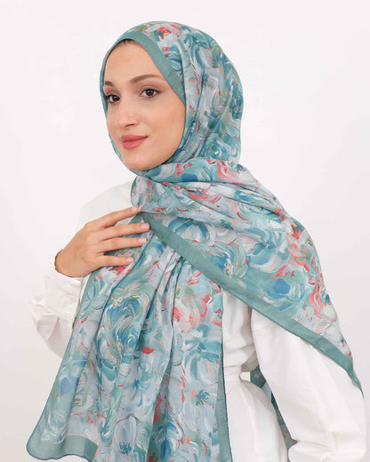 Soft Şal D058 Mint Yeşili, çiçekli desenli, 75 × 185 cm şal – görsel 3