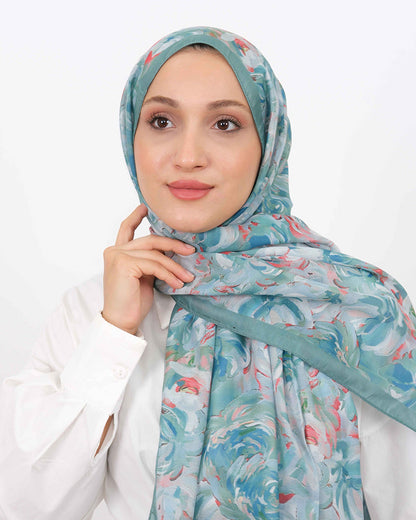 Soft Şal D058 Mint Yeşili, çiçekli desenli, 75 × 185 cm şal – görsel 4