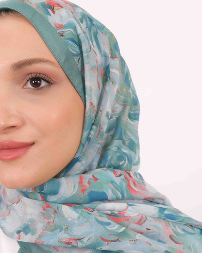 Soft Şal D058 Mint Yeşili, çiçekli desenli, 75 × 185 cm şal – görsel 1