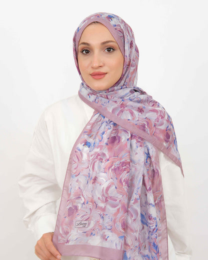 Soft Şal D058 Lila, çiçekli desenli, 75 × 185 cm şal – görsel 1