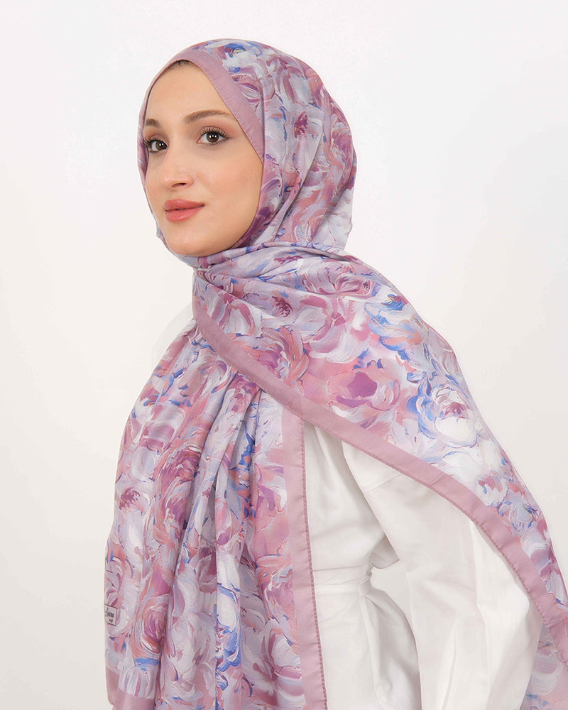 Soft Şal D058 Lila, çiçekli desenli, 75 × 185 cm şal – görsel 2