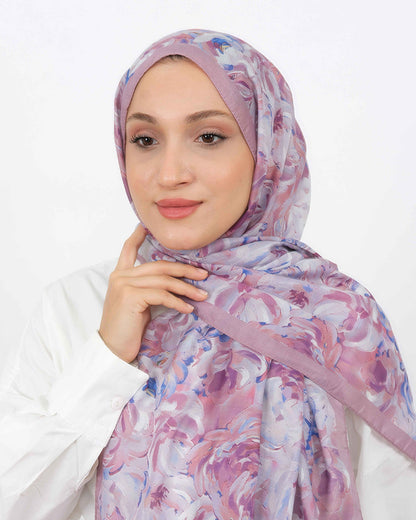 Soft Şal D058 Lila, çiçekli desenli, 75 × 185 cm şal – görsel 3