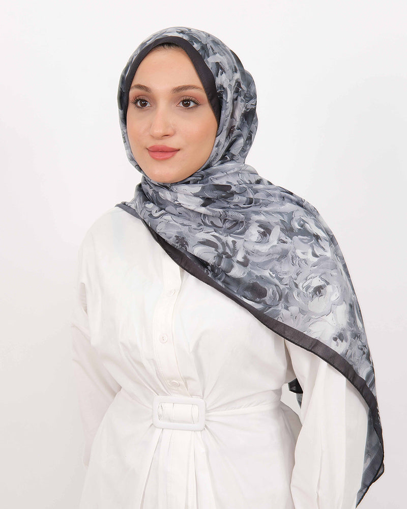 Soft Şal D058 Siyah, çiçekli desenli, 75 × 185 cm şal – görsel 2