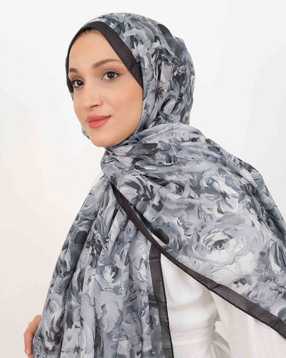 Soft Şal D058 Siyah, çiçekli desenli, 75 × 185 cm şal – görsel 1