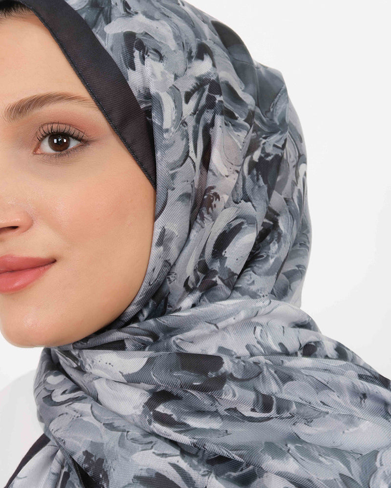 Soft Şal D058 Siyah, çiçekli desenli, 75 × 185 cm şal – görsel 3