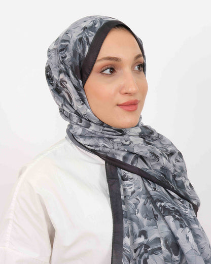 Soft Şal D058 Siyah, çiçekli desenli, 75 × 185 cm şal – görsel 4