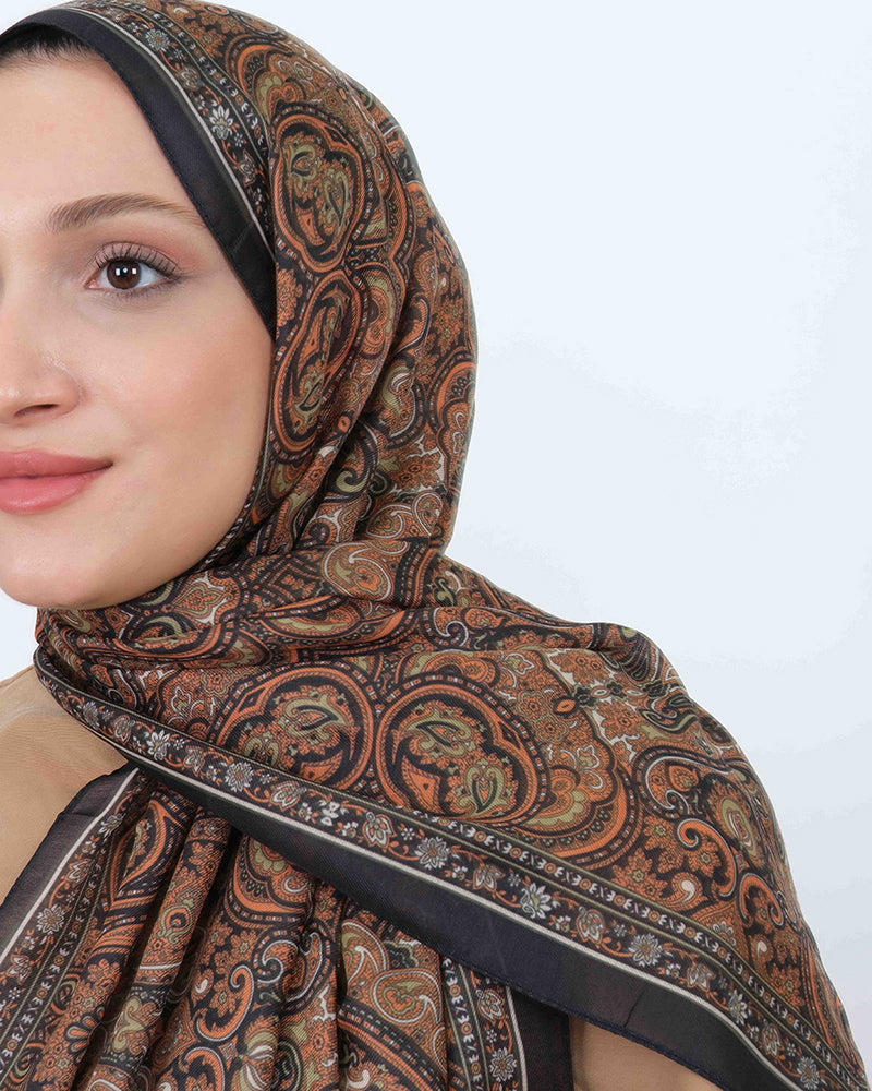 Soft Şal D059 Siyah-Kiremit, 75 × 185 cm şal – görsel 1