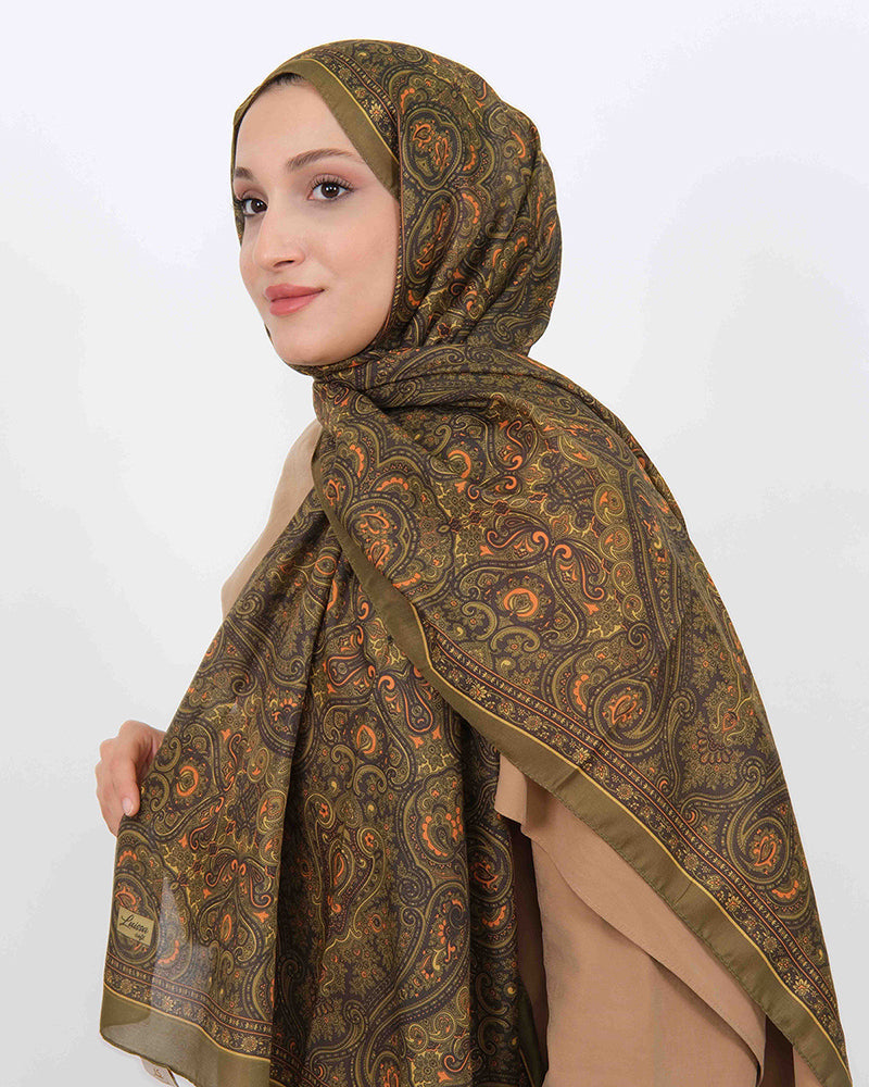 Soft Şal D059 Yağ Yeşili, 75 × 185 cm şal – görsel 1