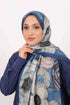 Soft Şal D060 Lacivert-Mavi, çiçekli desenli, 75 × 185 cm şal – görsel 1