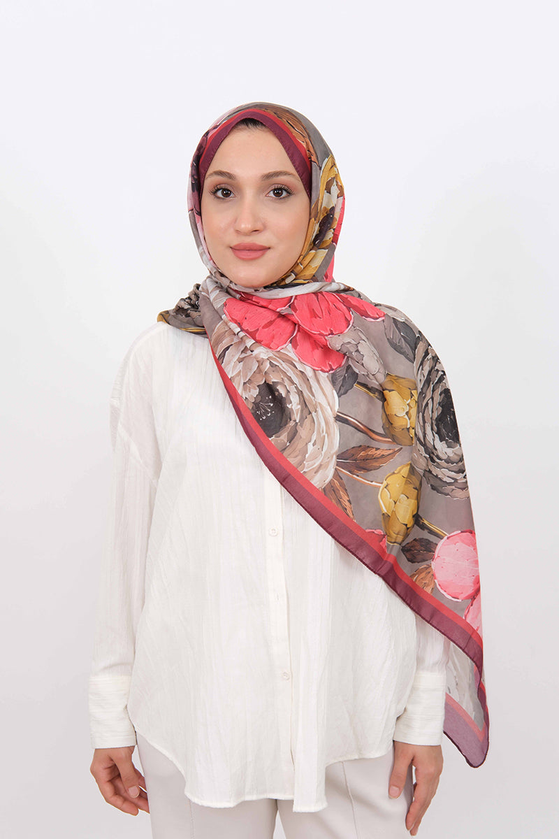 Soft Şal D060 Bordo, çiçekli desenli, 75 × 185 cm şal – görsel 1