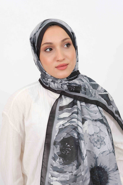 Soft Şal D060 Siyah, çiçekli desenli, 75 × 185 cm şal – görsel 3