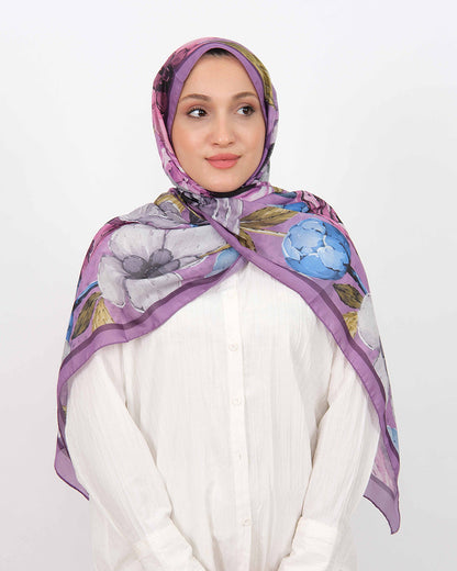 Soft Şal D060 Lila, çiçekli desenli, 75 × 185 cm şal – görsel 2