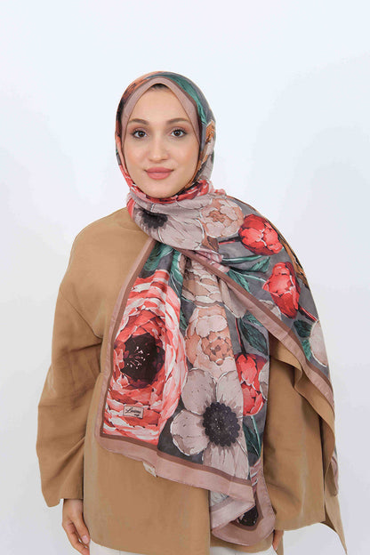 Soft Şal D060 Gül Kurusu, çiçekli desenli, 75 × 185 cm şal – görsel 2