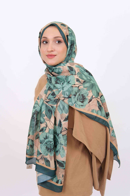Soft Şal D061 Mint Yeşili, çiçekli desenli, 75 × 185 cm şal – görsel 2