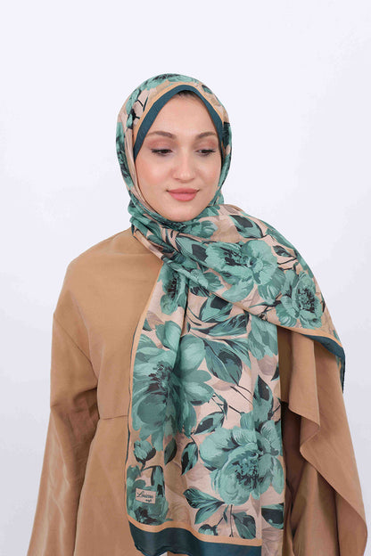Soft Şal D061 Mint Yeşili, çiçekli desenli, 75 × 185 cm şal – görsel 3