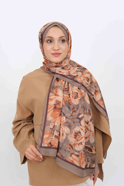 Soft Şal D061 Vizon, çiçekli desenli, 75 × 185 cm şal – görsel 2