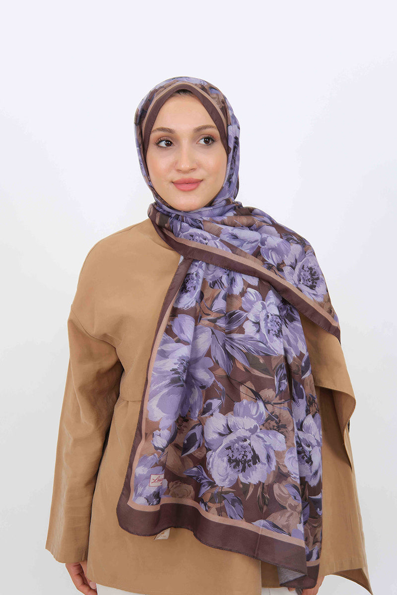 Soft Şal D061 Açık Kahve, çiçekli desenli, 75 × 185 cm şal – görsel 1