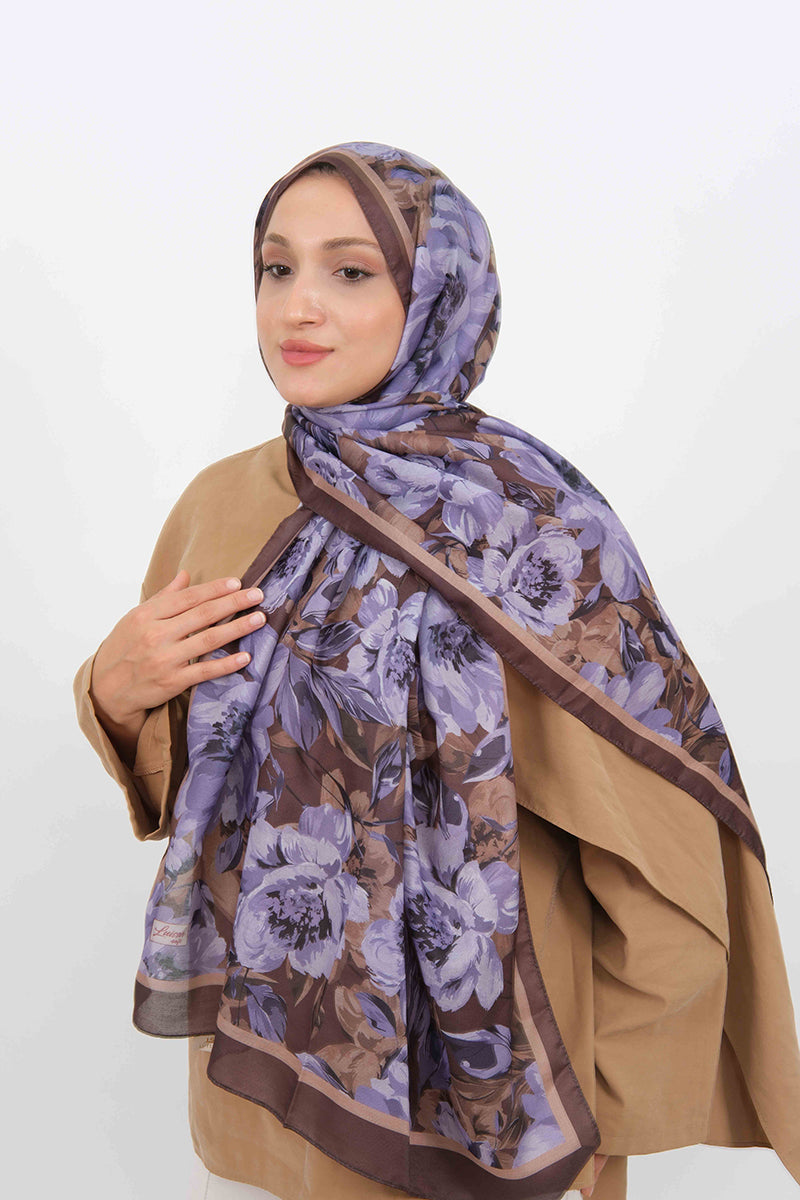 Soft Şal D061 Açık Kahve, çiçekli desenli, 75 × 185 cm şal – görsel 2