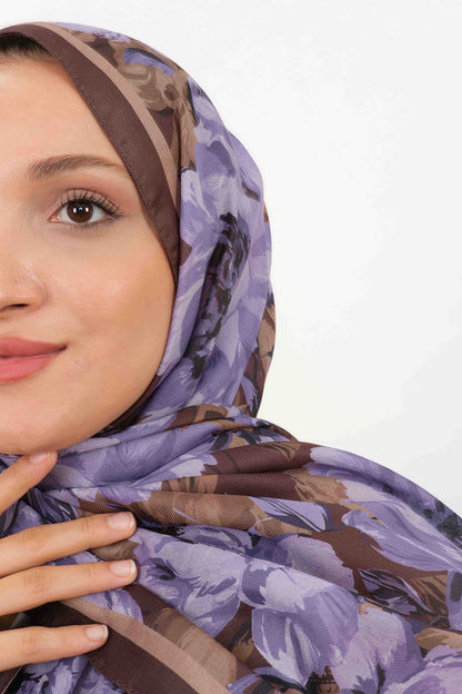 Soft Şal D061 Açık Kahve, çiçekli desenli, 75 × 185 cm şal – görsel 4