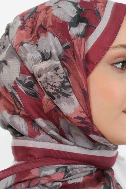 Soft Şal D061 Bordo-Gri, çiçekli desenli, 75 × 185 cm şal – görsel 4
