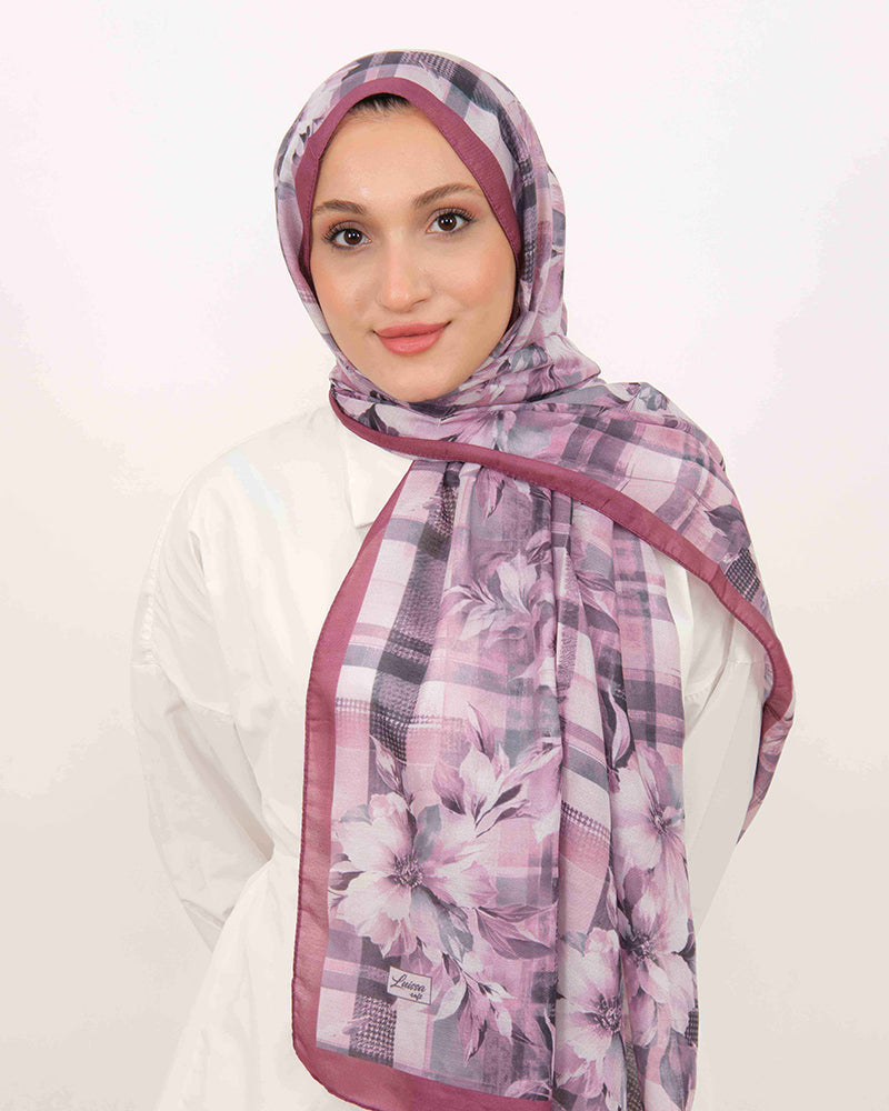 Soft Şal D062 Gül Kurusu, çiçekli desenli, 75 × 185 cm şal – görsel 2