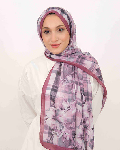 Soft Şal D062 Gül Kurusu, çiçekli desenli, 75 × 185 cm şal – görsel 2