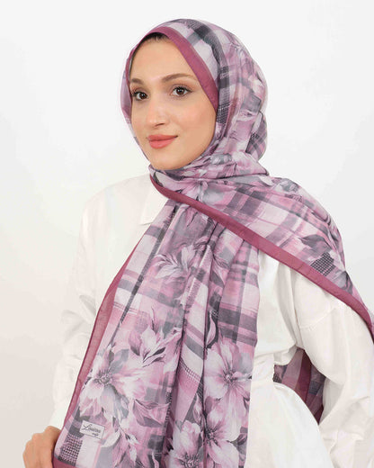 Soft Şal D062 Gül Kurusu, çiçekli desenli, 75 × 185 cm şal – görsel 3