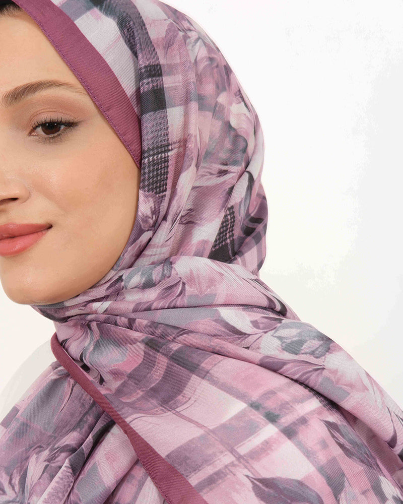 Soft Şal D062 Gül Kurusu, çiçekli desenli, 75 × 185 cm şal – görsel 1