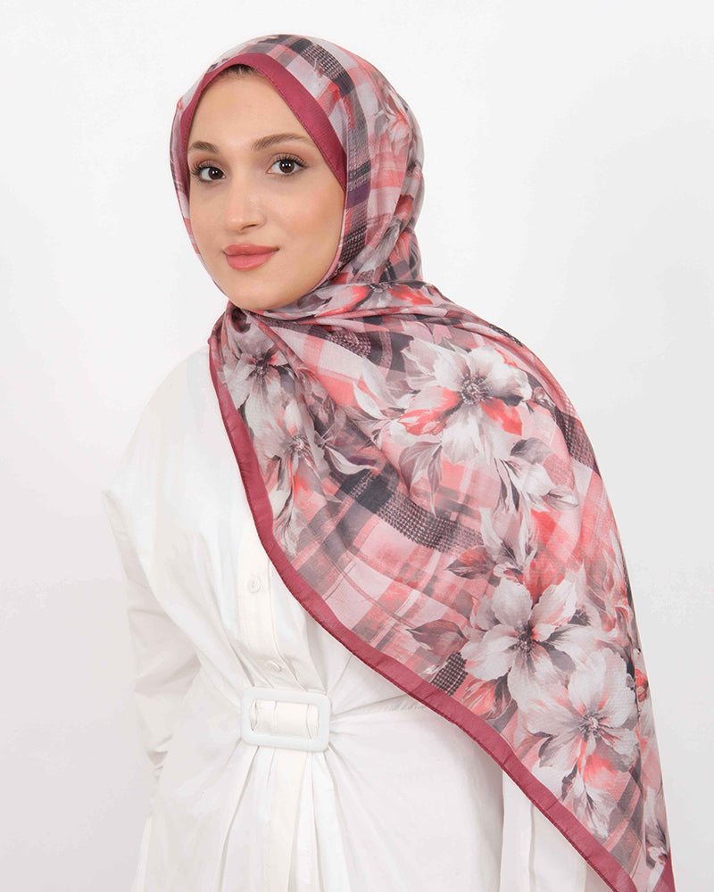 Soft Şal D062 Bordo, çiçekli desenli, 75 × 185 cm şal – görsel 2