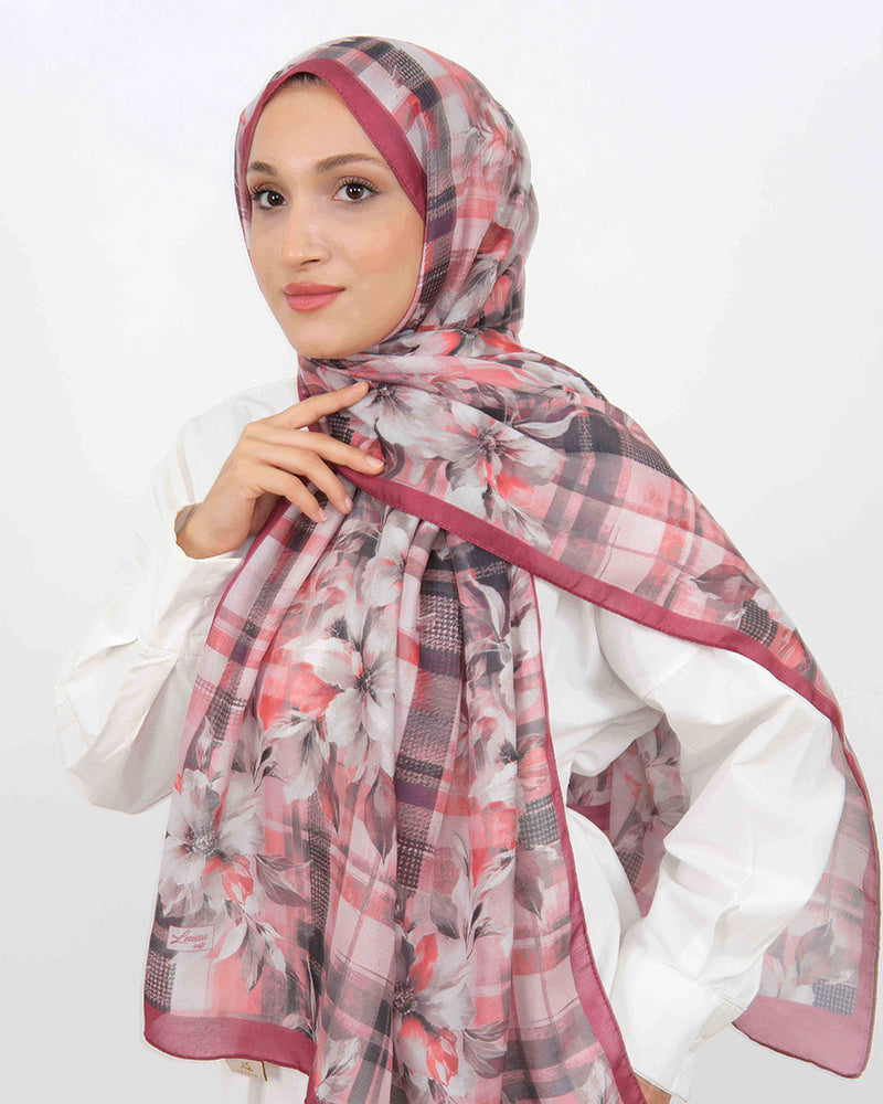 Soft Şal D062 Bordo, çiçekli desenli, 75 × 185 cm şal – görsel 1