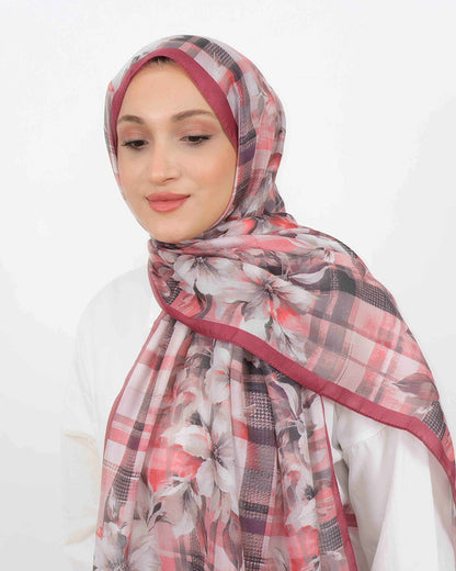 Soft Şal D062 Bordo, çiçekli desenli, 75 × 185 cm şal – görsel 3