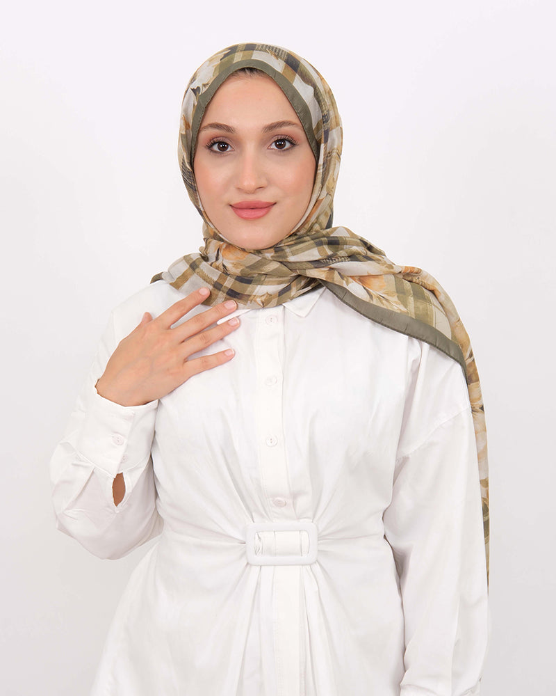 Soft Şal D062 Yeşil, çiçekli desenli, 75 × 185 cm şal – görsel 2
