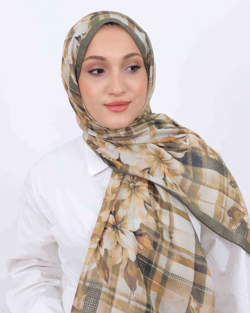 Soft Şal D062 Yeşil, çiçekli desenli, 75 × 185 cm şal – görsel 4