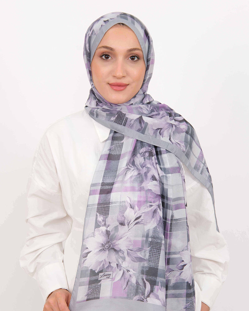 Soft Şal D062 Gri, çiçekli desenli, 75 × 185 cm şal – görsel 2