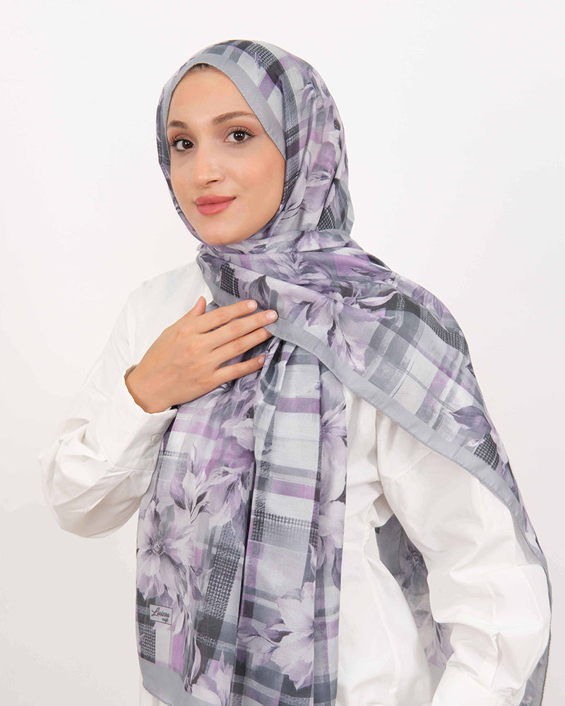 Soft Şal D062 Gri, çiçekli desenli, 75 × 185 cm şal – görsel 3
