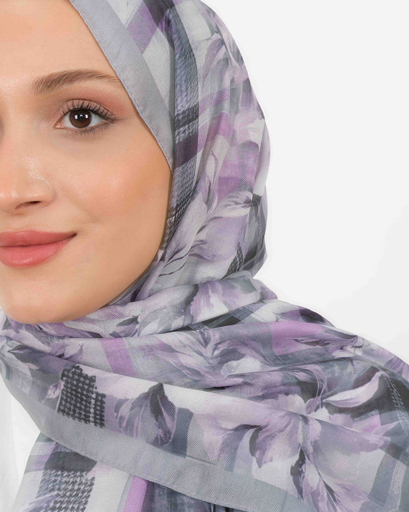 Soft Şal D062 Gri, çiçekli desenli, 75 × 185 cm şal – görsel 4