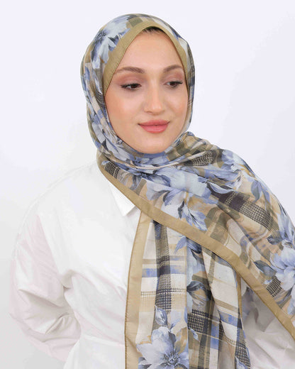 Soft Şal D062 Açık Haki, çiçekli desenli, 75 × 185 cm şal – görsel 3